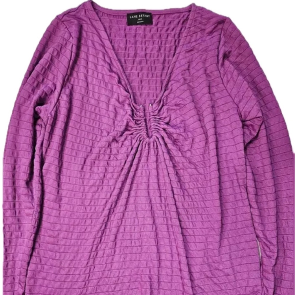 Lane Bryant‎ Shirt Womens 10/12 Purple Tunic Long Sleeve V-Neck Studded